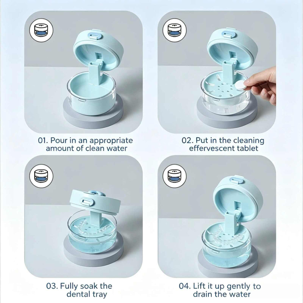 Retainer Cleaner Case Box with Drain Tray & Brush