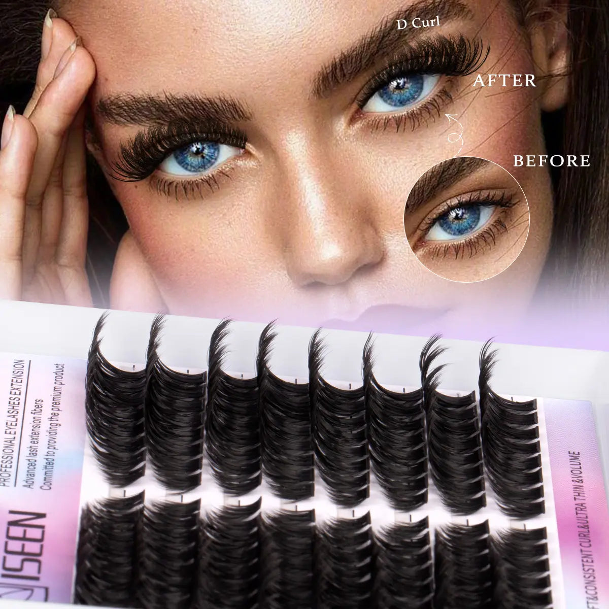 Eyelash Cluster Kit, D Curl Volume Cluster Lashes, Fluffy Eyelash Clusters