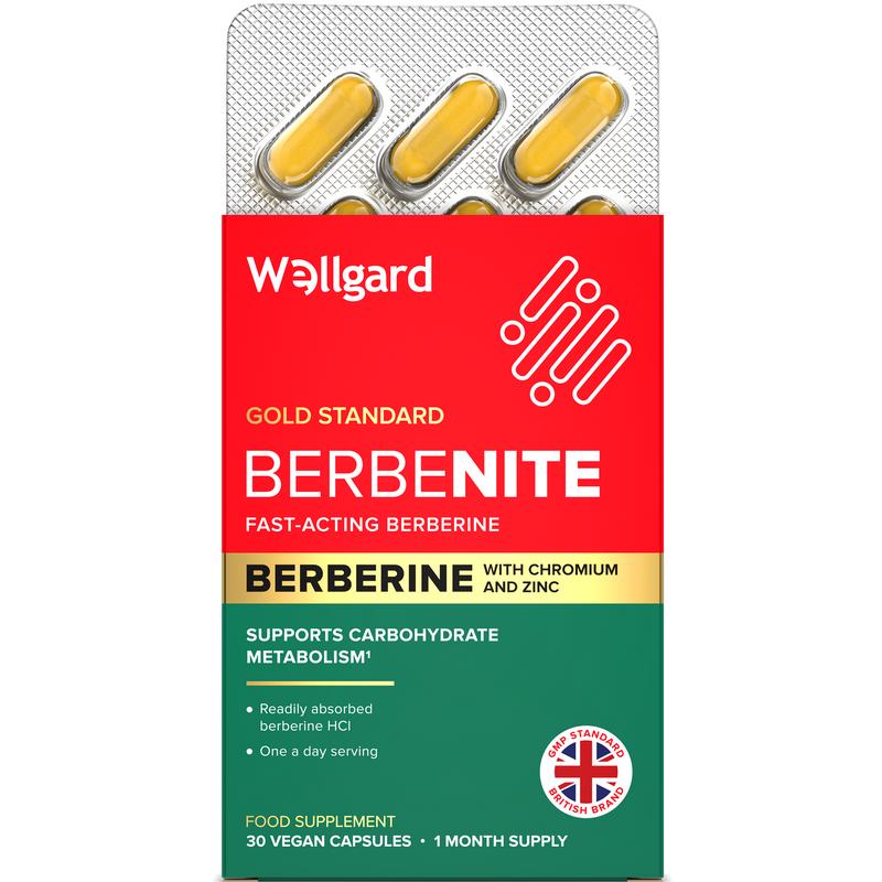 Wellgard Berbenite - Highly Bioavailable Berberine with Zinc and Chromium, 30 Vegan Capsules,
