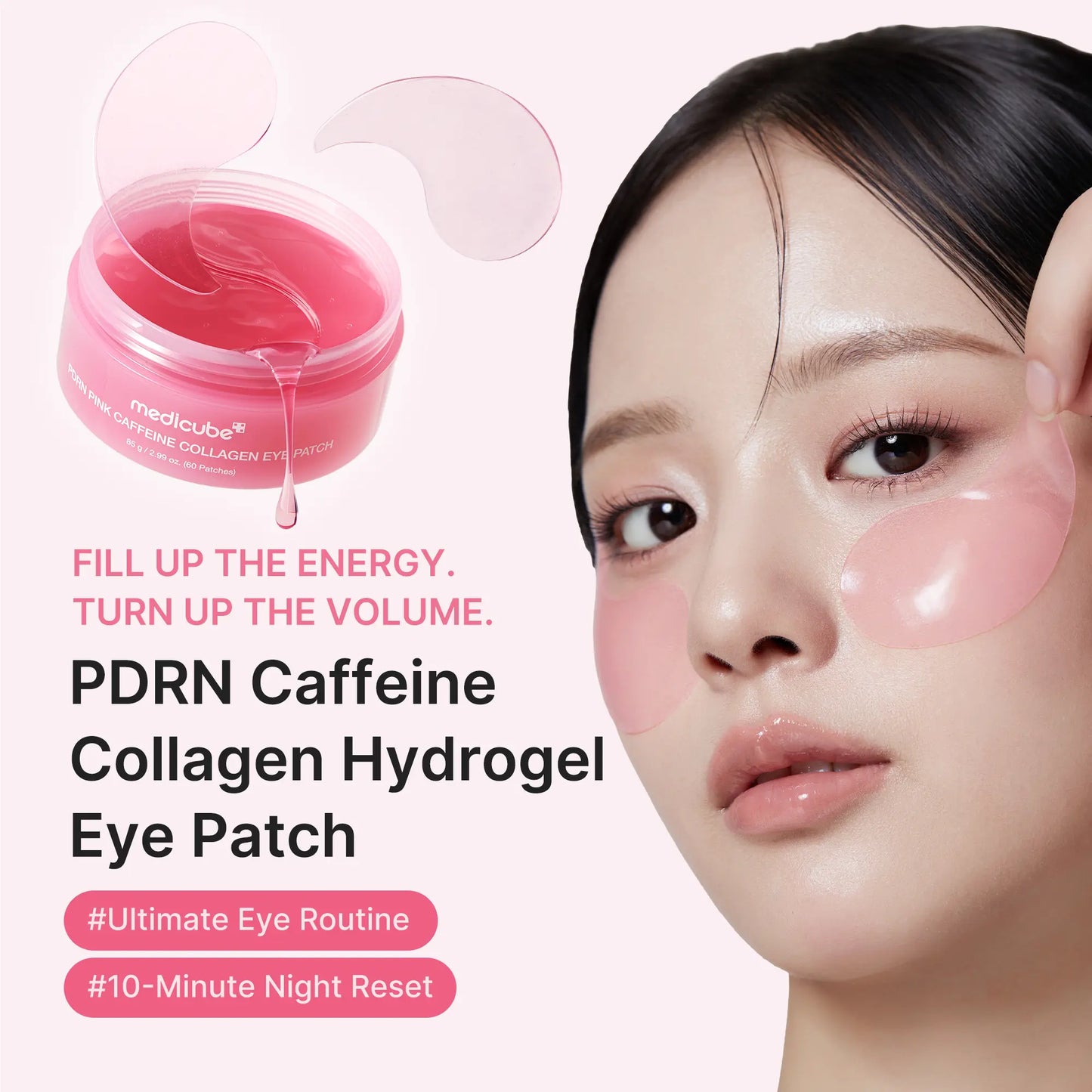 [NEW] [medicube] PDRN Pink Caffeine Collagen Eye Patch for Night CareㅣFuller-Looking Eye Area, Under-Eye Puffiness, Dark Circles Care for Smooth, Radiant & Youthful-Looking | Korean Skincare, K-Beauty