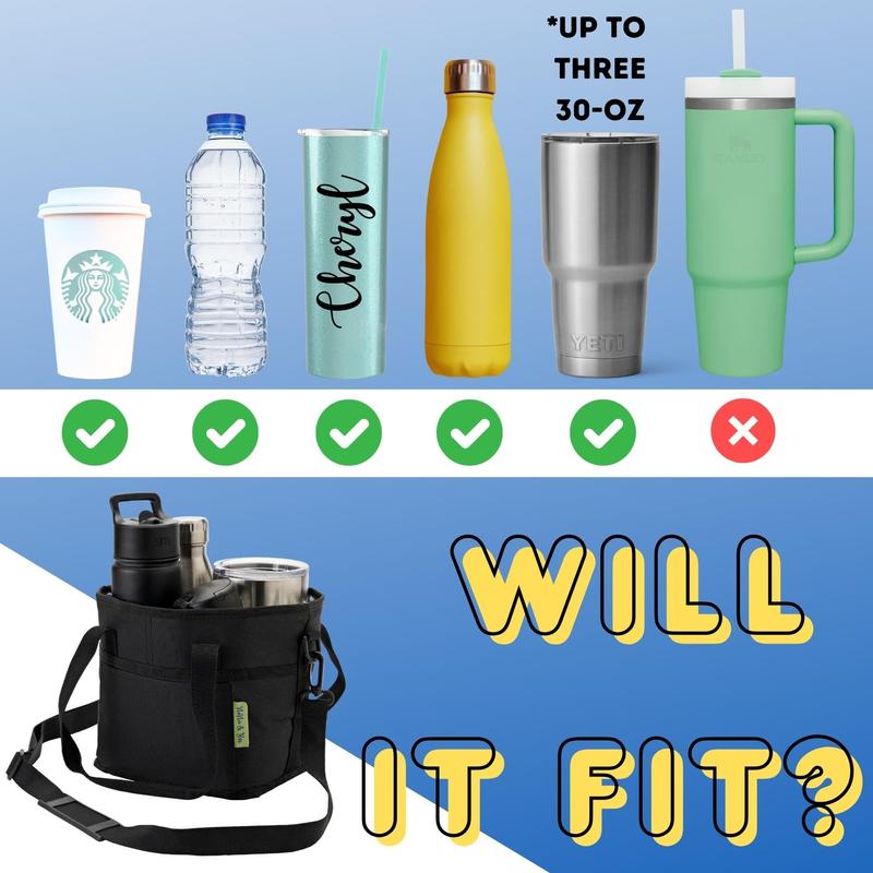Family Size 4 Compartment Drink Bag, Multiple Tumbler Carrier Caddy Drinkware Insulated Sturdy Bottle