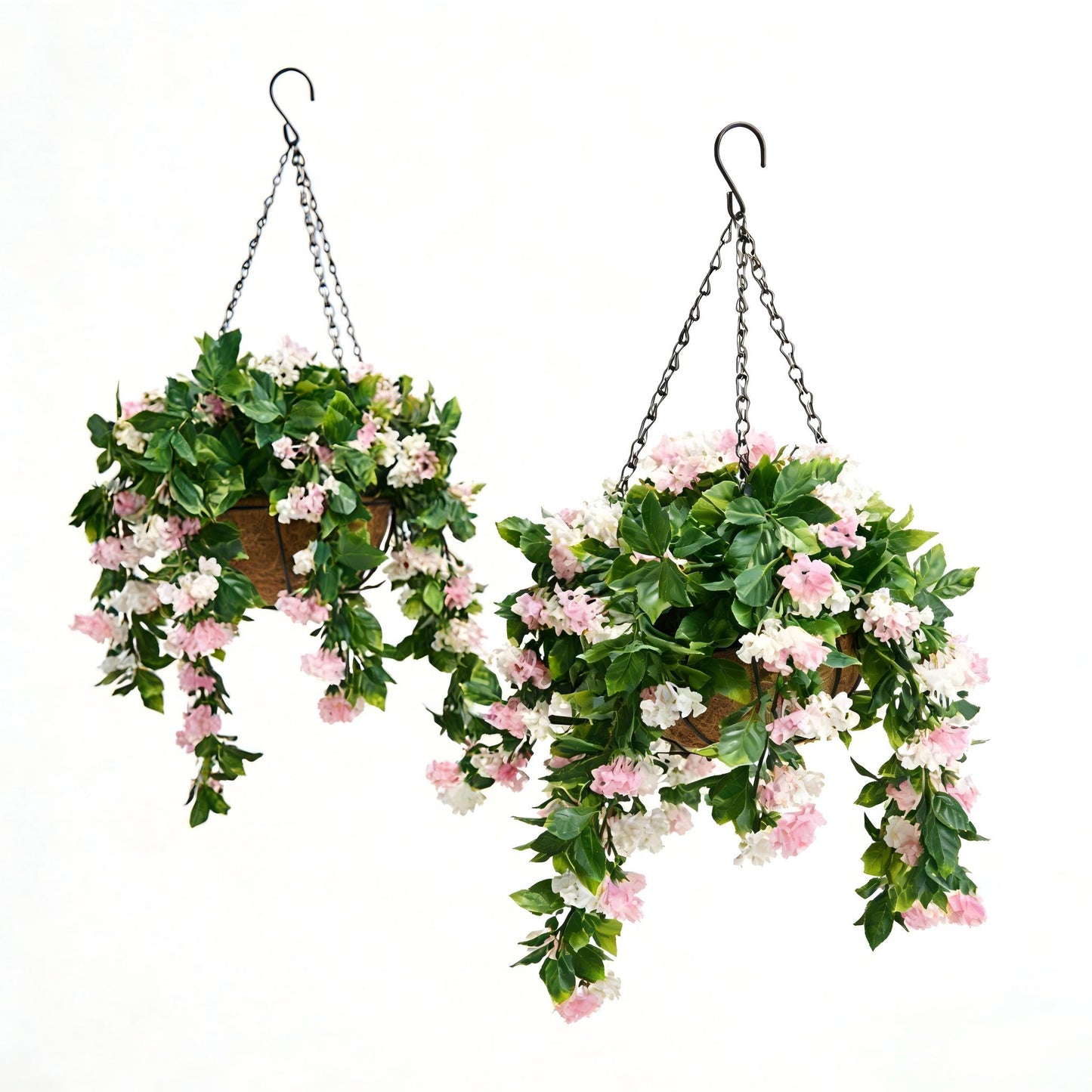 15" Faux Crepe Myrtle Hanging Flower Baskets – Realistic Artificial Hanging Flowers for Porch, Patio & Balcony Decor (Set of 2)