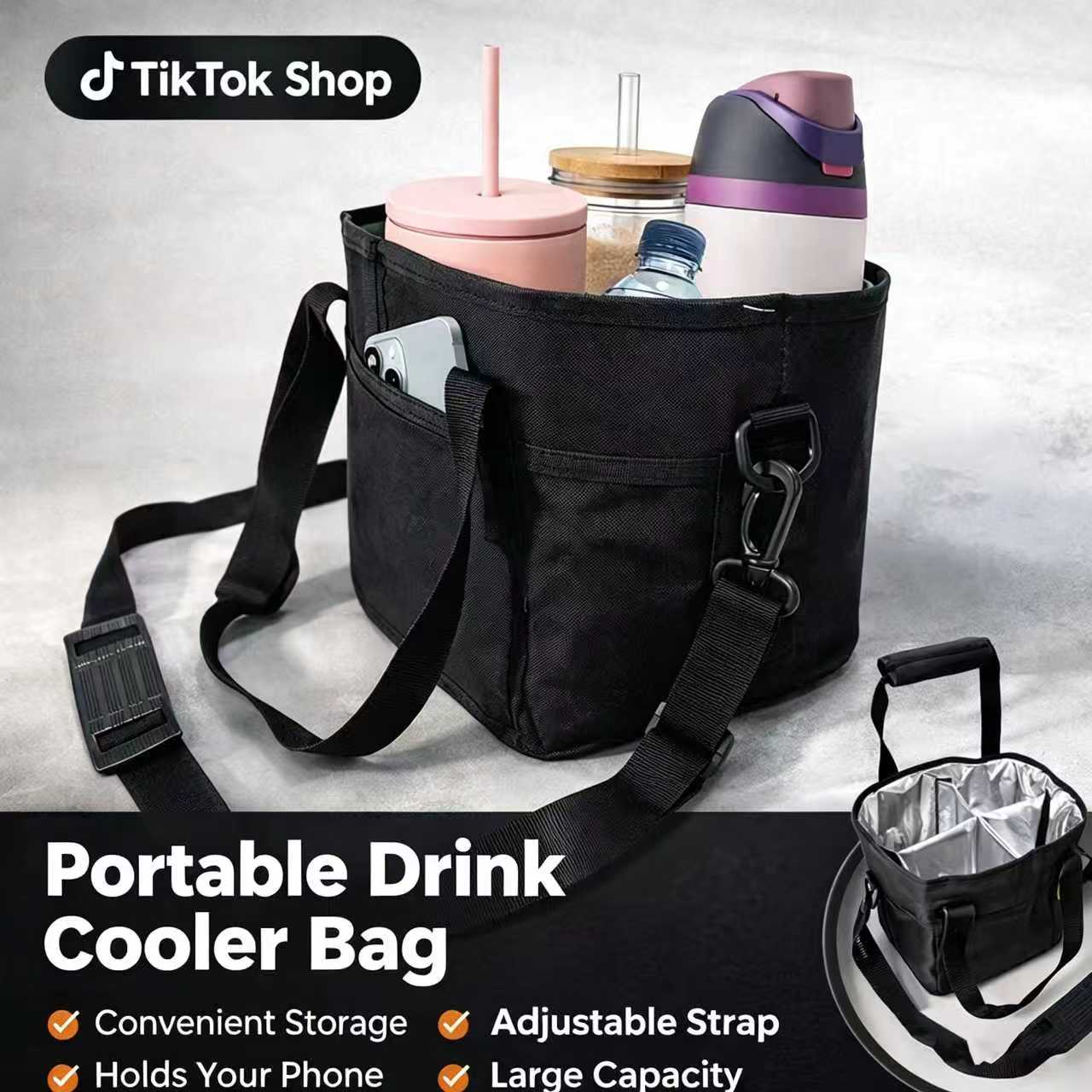 Family Size 4 Compartment Drink Bag, Multiple Tumbler Carrier Caddy Drinkware Insulated Sturdy Bottle
