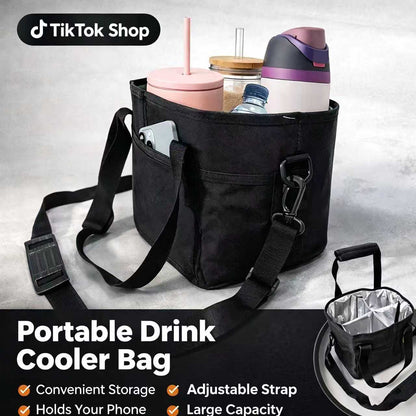 Family Size 4 Compartment Drink Bag, Multiple Tumbler Carrier Caddy Drinkware Insulated Sturdy Bottle
