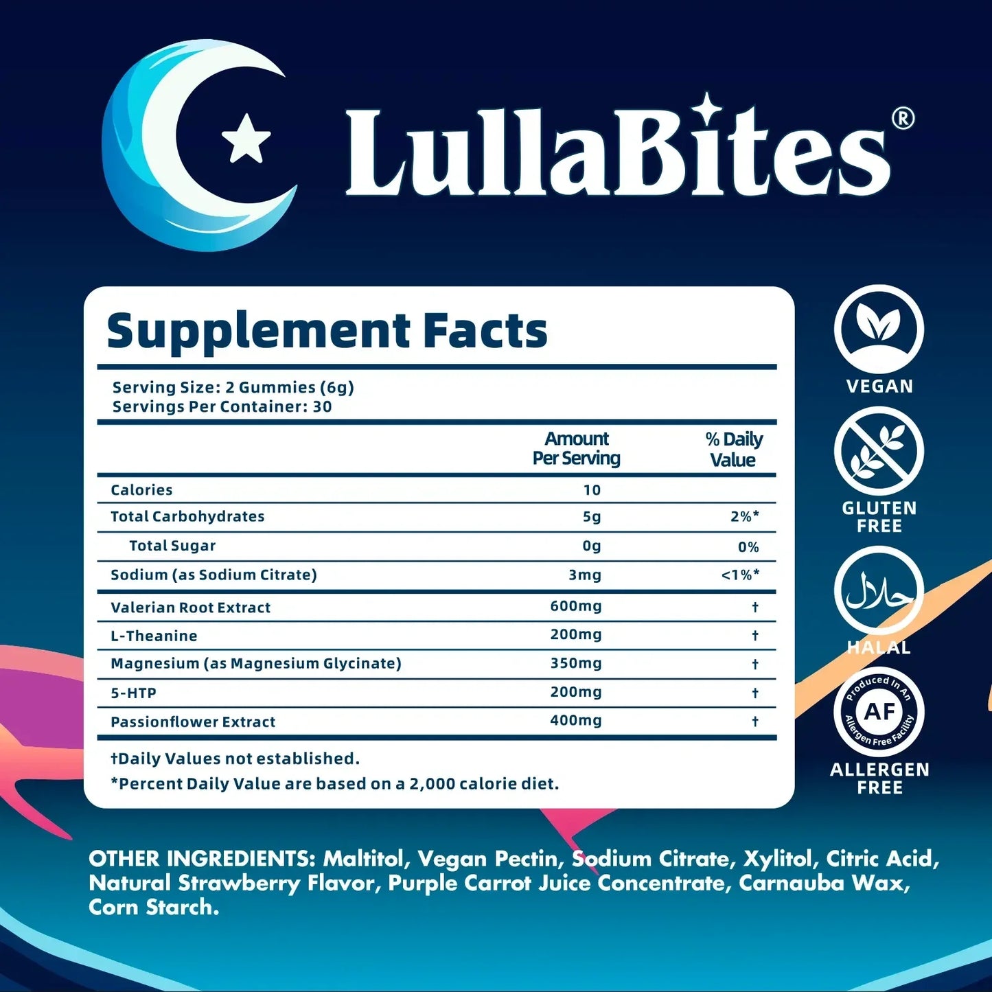 Natural Sleep Gummies - 30 Servings -Sweet Strawberry Stars