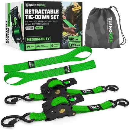 1" x 10' Retractable Ratchet Straps- Medium Duty Self Retracting Tie Down Straps for Truck, Cargo Trailer