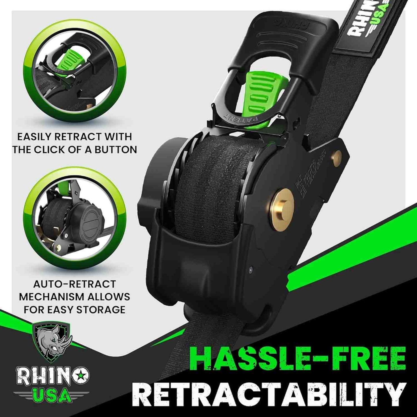 1" x 10' Retractable Ratchet Straps- Medium Duty Self Retracting Tie Down Straps for Truck, Cargo Trailer