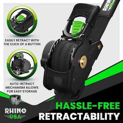 1" x 10' Retractable Ratchet Straps- Medium Duty Self Retracting Tie Down Straps for Truck, Cargo Trailer