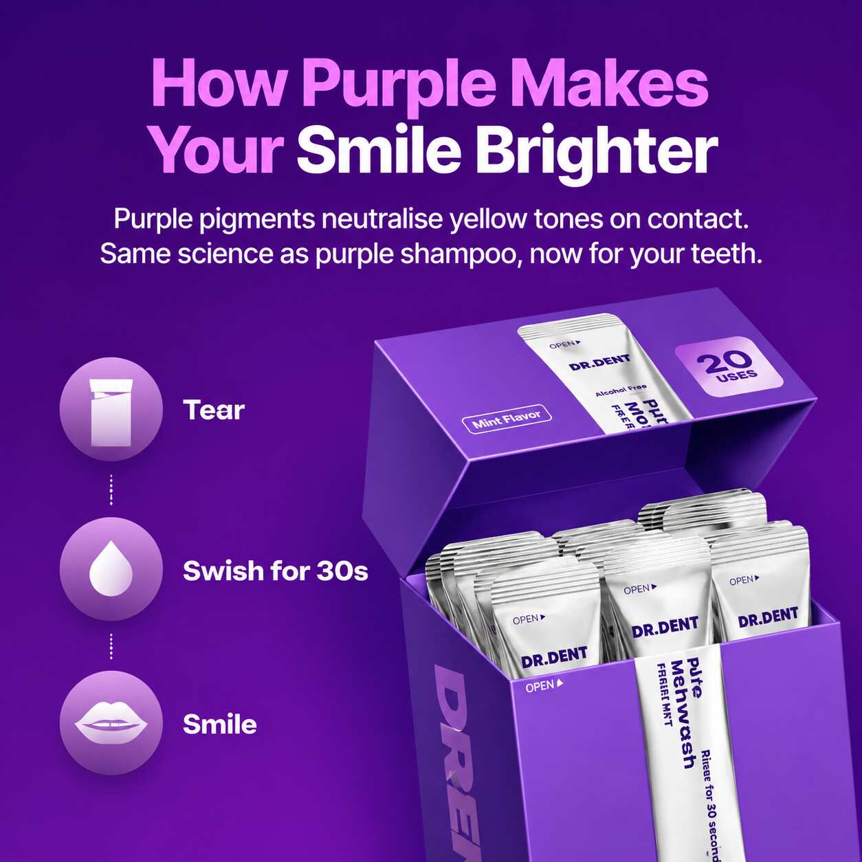 Cancel Yellow Stones in 30 Seconds with Purple Color Correcting Mouthwash
