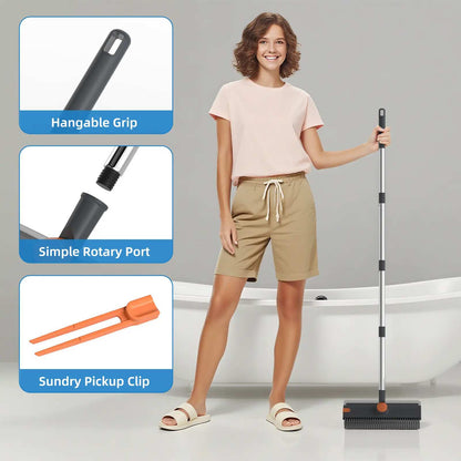 3-in-1 Long Handle Floor Scrub Brush with Squeegee