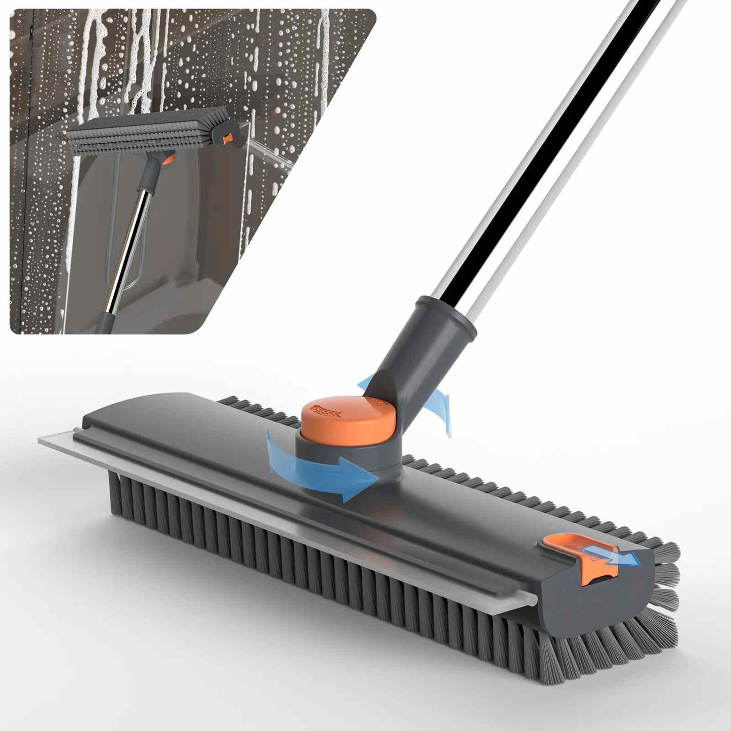 3-in-1 Long Handle Floor Scrub Brush with Squeegee