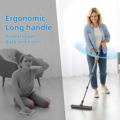 3-in-1 Long Handle Floor Scrub Brush with Squeegee