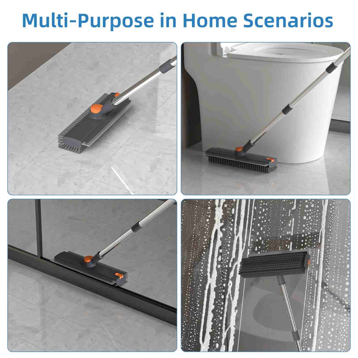 3-in-1 Long Handle Floor Scrub Brush with Squeegee