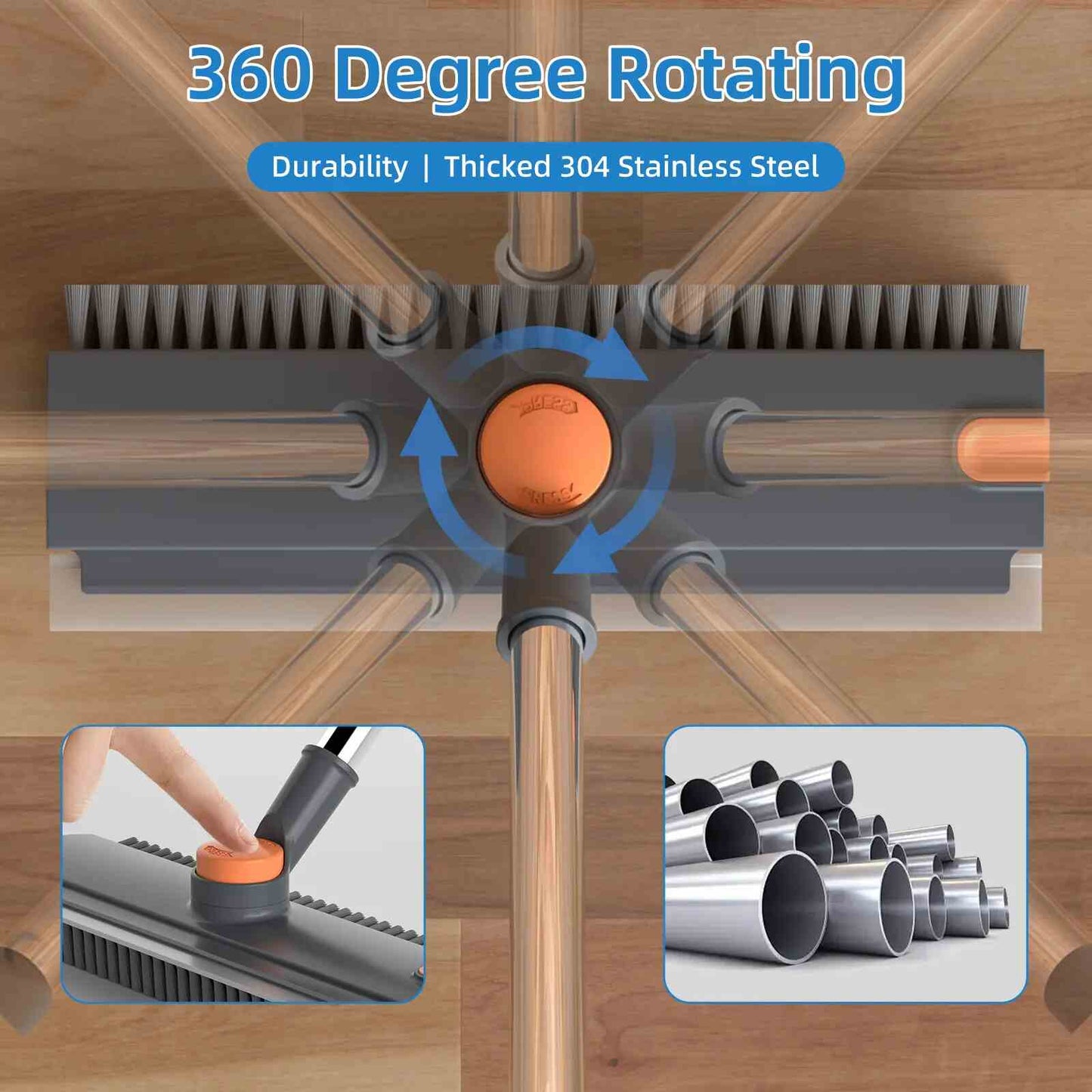 3-in-1 Long Handle Floor Scrub Brush with Squeegee