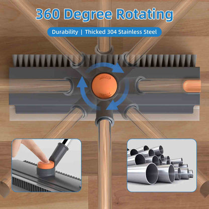 3-in-1 Long Handle Floor Scrub Brush with Squeegee