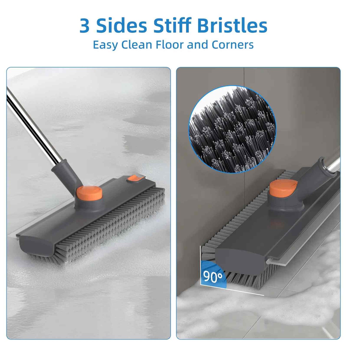 3-in-1 Long Handle Floor Scrub Brush with Squeegee