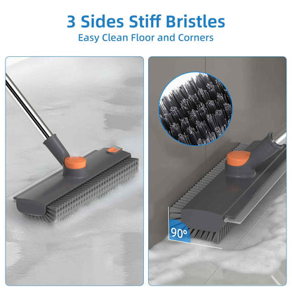 3-in-1 Long Handle Floor Scrub Brush with Squeegee