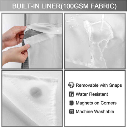 Hookless Double-Layer Shower Curtain with Removable Waterproof Snap-In Liner
