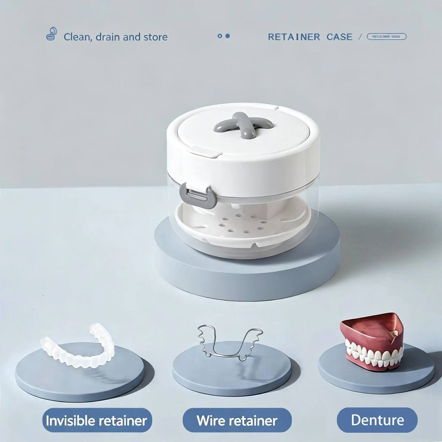 Retainer Cleaner Case Box with Drain Tray & Brush