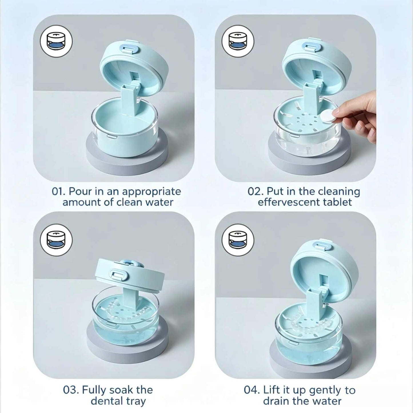 Retainer Cleaner Case Box with Drain Tray & Brush