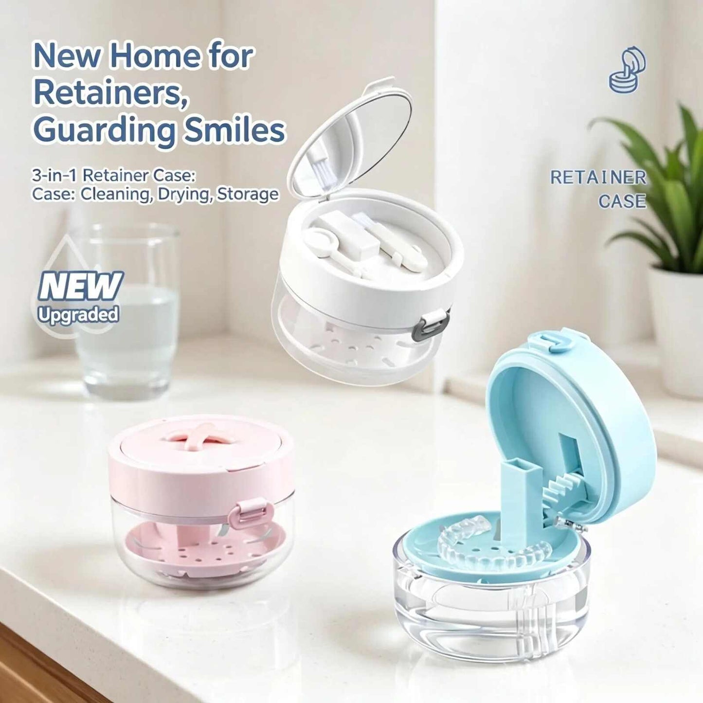 Retainer Cleaner Case Box with Drain Tray & Brush