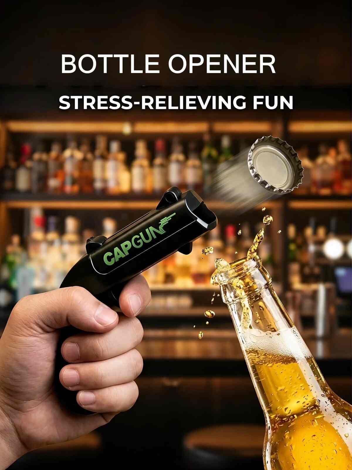 Novelty cap launcher bottle opener