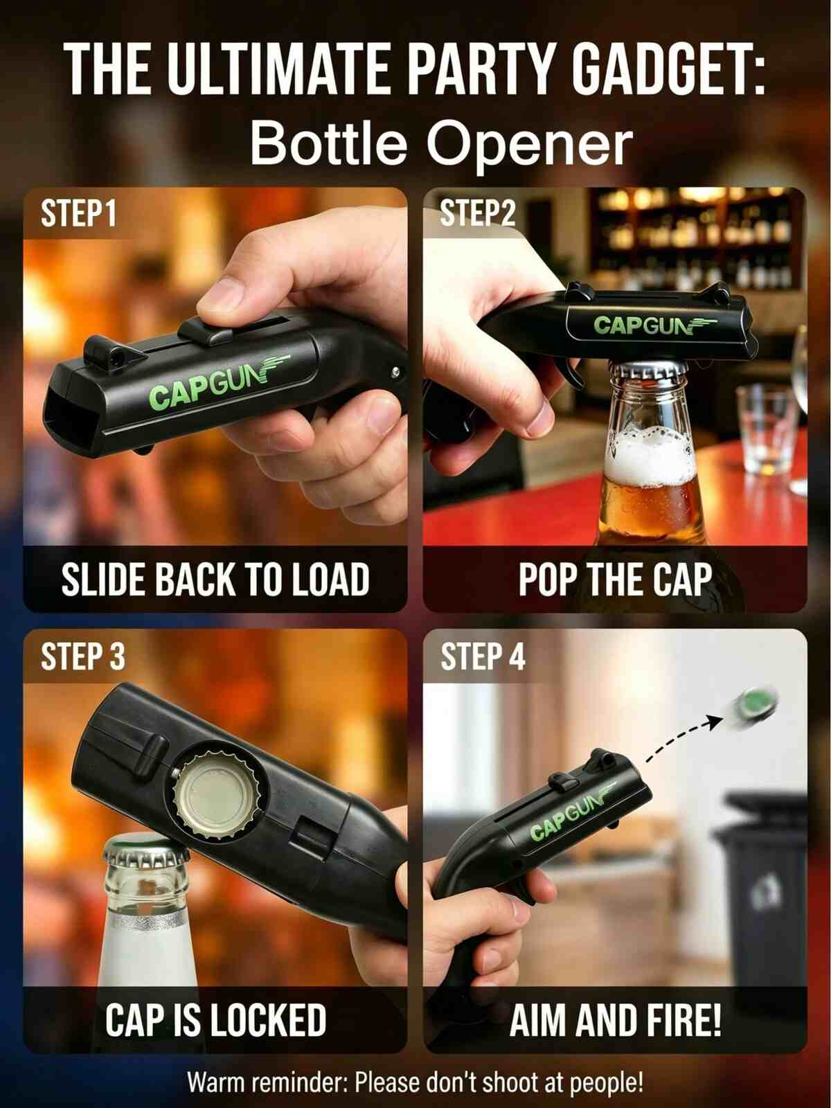 How to use novelty cap launcher bottle opener