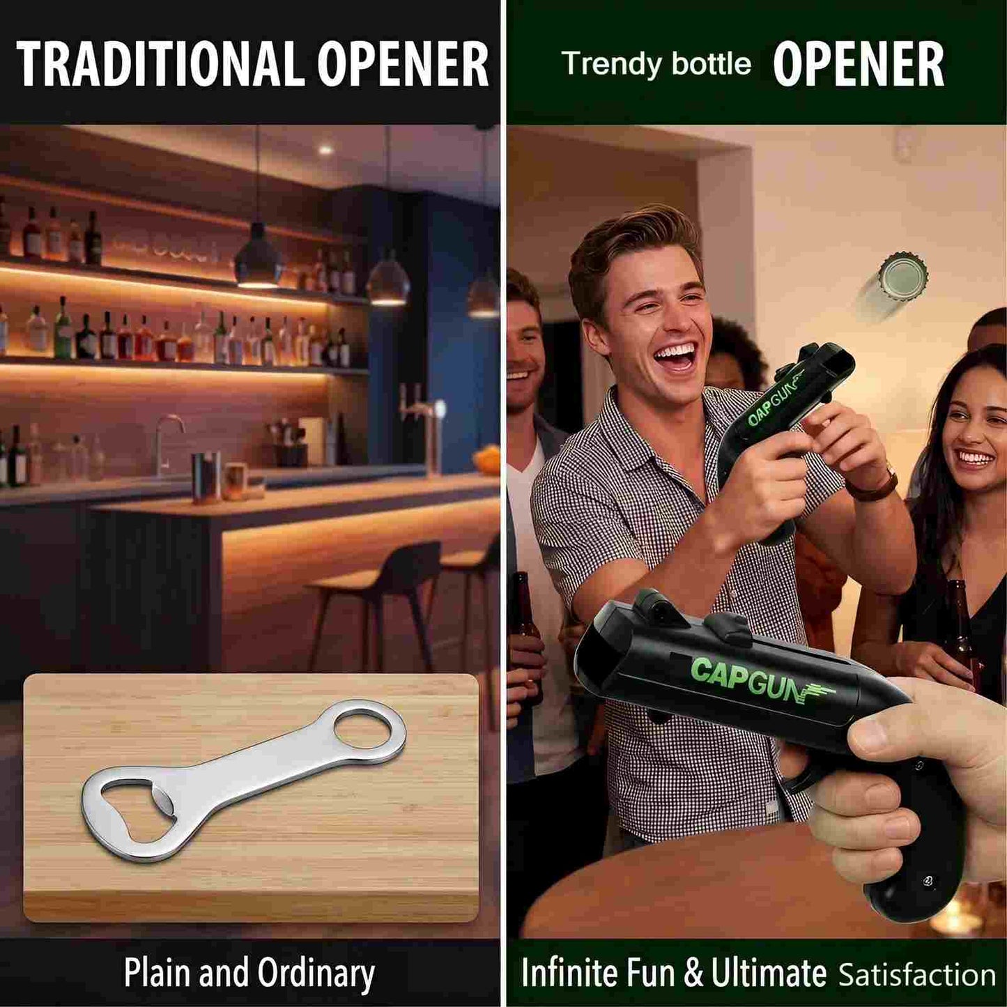 Novelty bottle opener compared with traditional opener