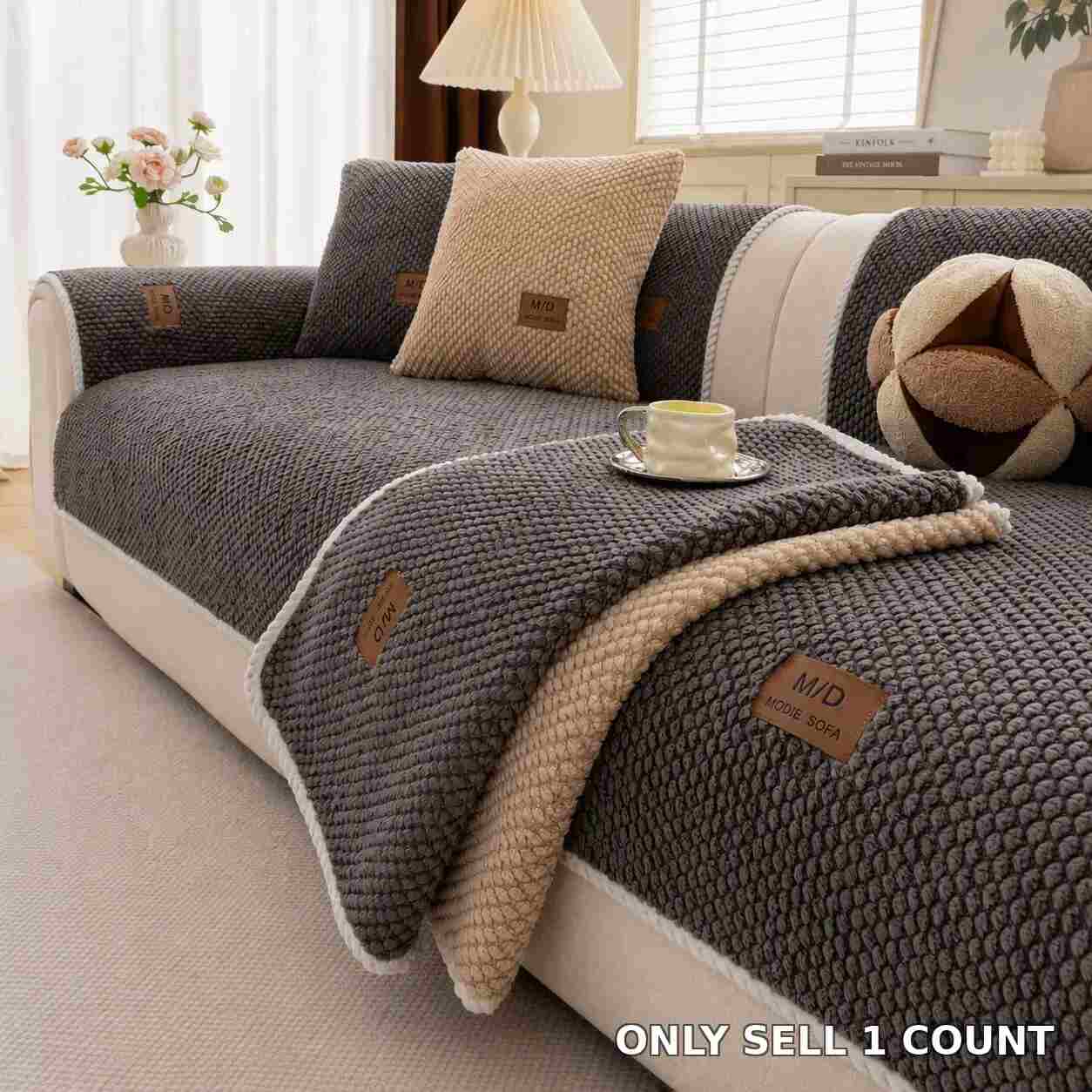 Non-Slip Plush Sofa Cushion Cover