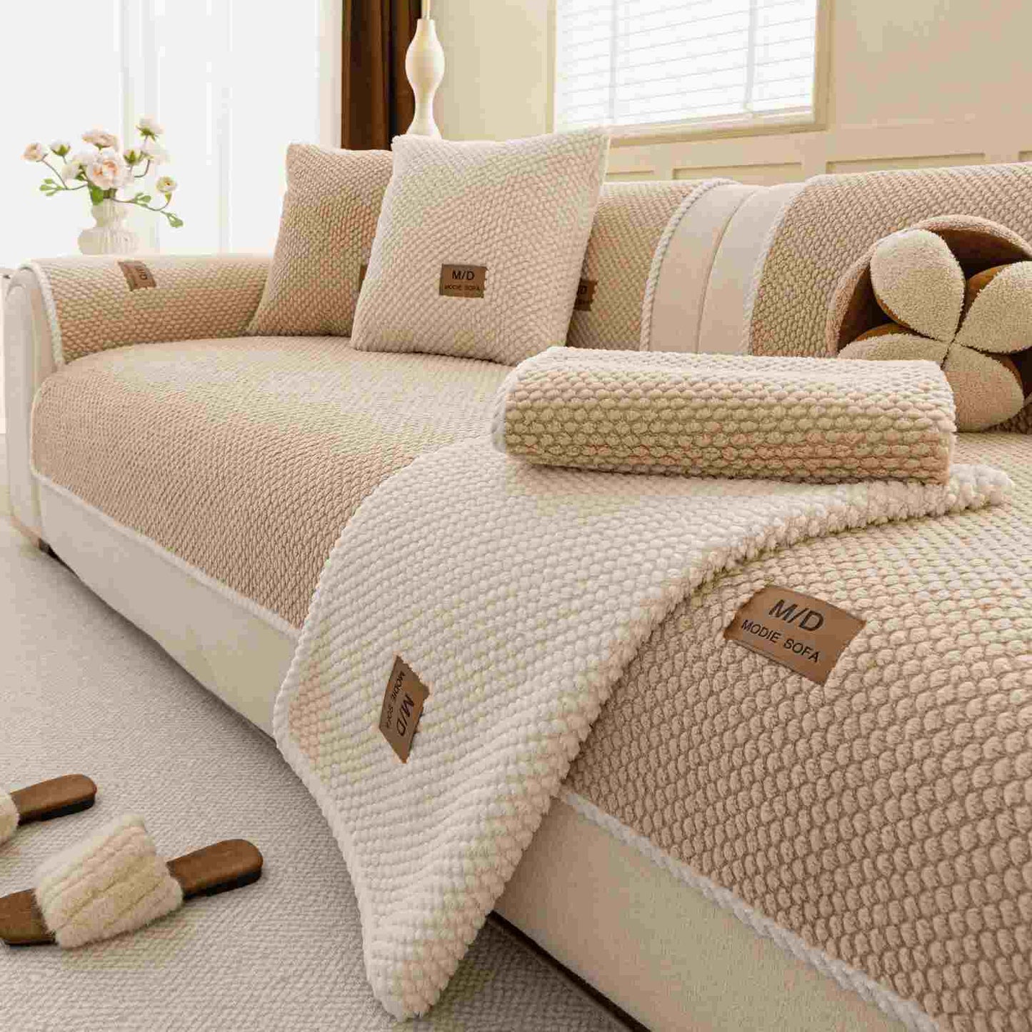 Non-Slip Plush Sofa Cushion Cover