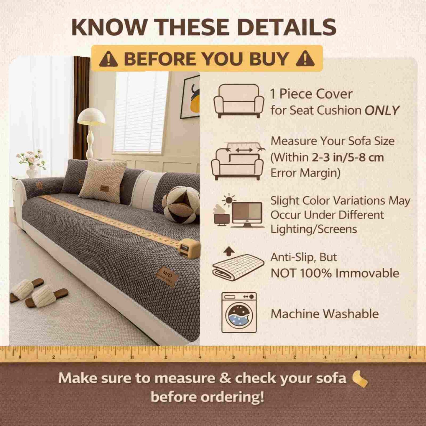 Non-Slip Plush Sofa Cushion Cover