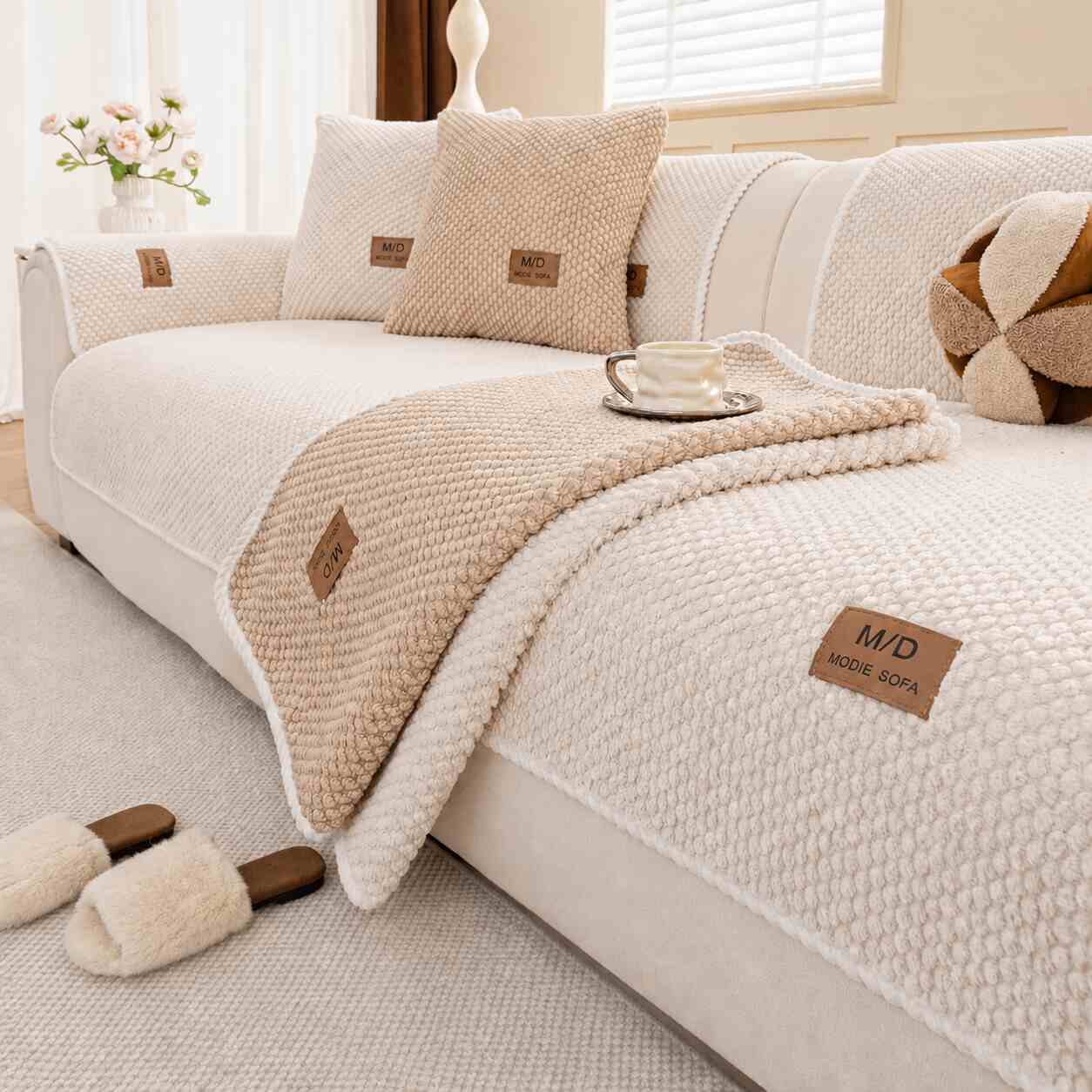 Non-Slip Plush Sofa Cushion Cover