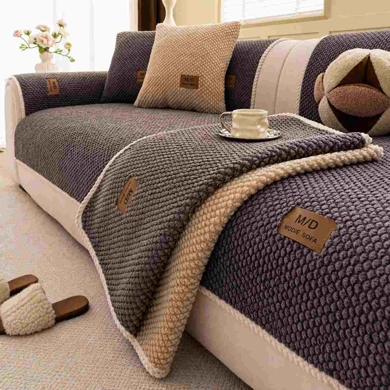 Non-Slip Plush Sofa Cushion Cover