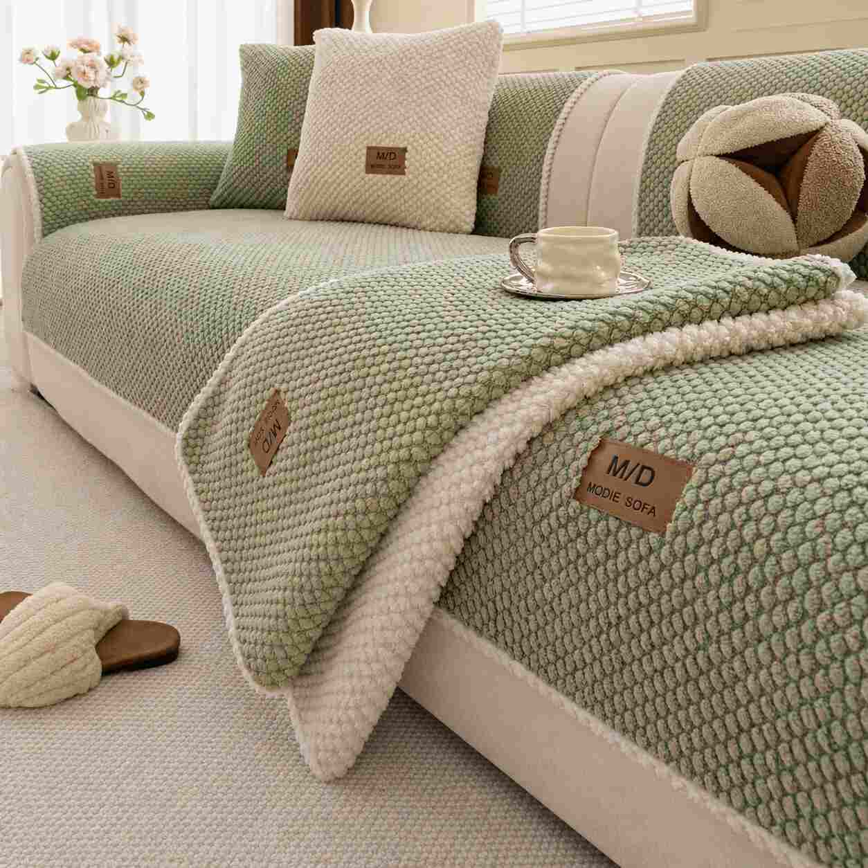 Non-Slip Plush Sofa Cushion Cover