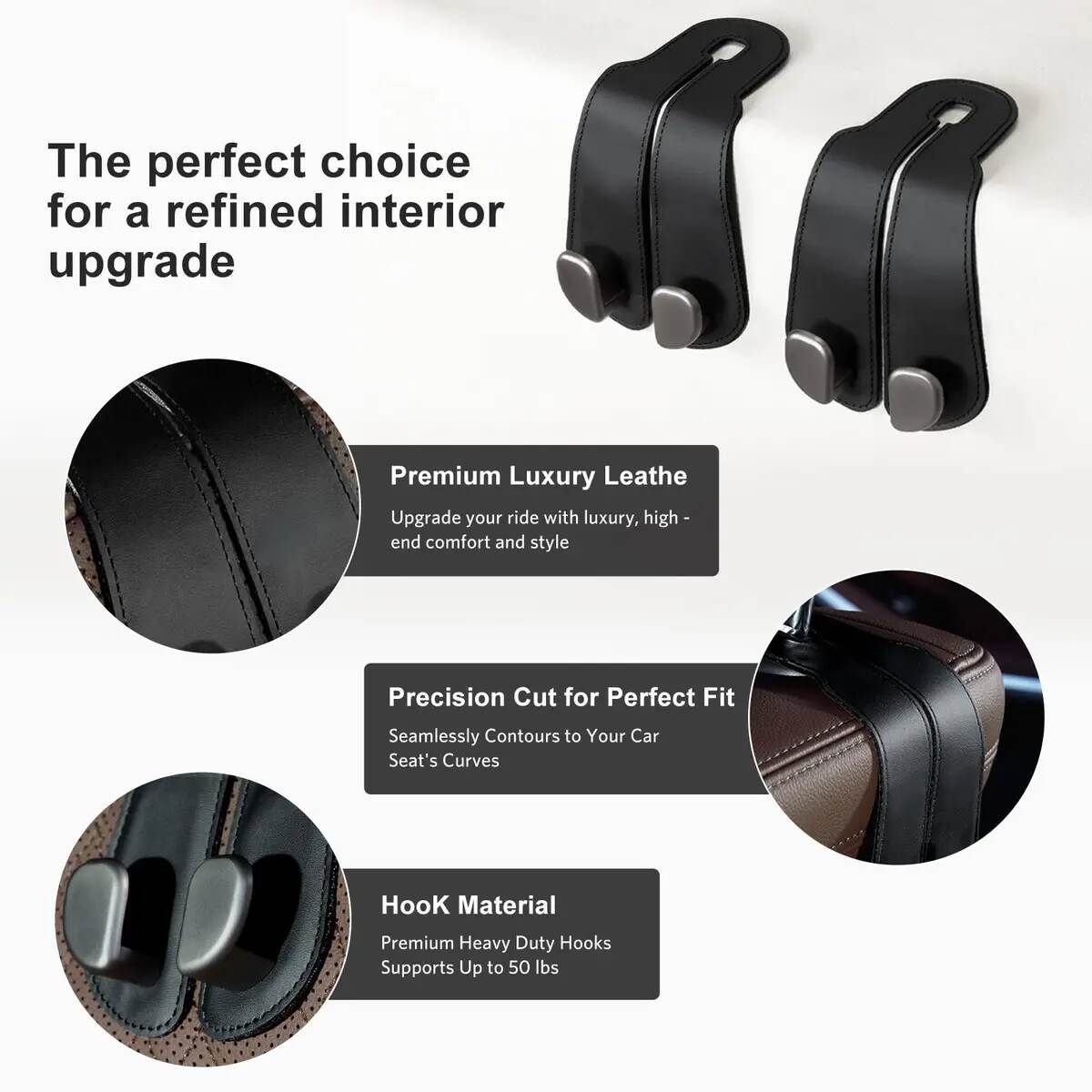 Double Metal Car Headrest Hooks 4-Pack