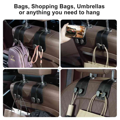 Double Metal Car Headrest Hooks 4-Pack