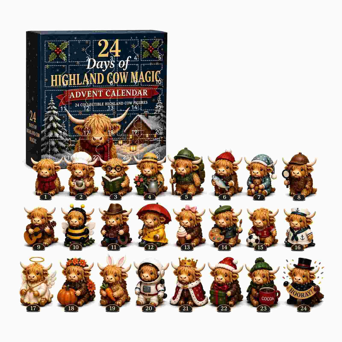 24-Day Highland Cow Christmas Advent Calendar