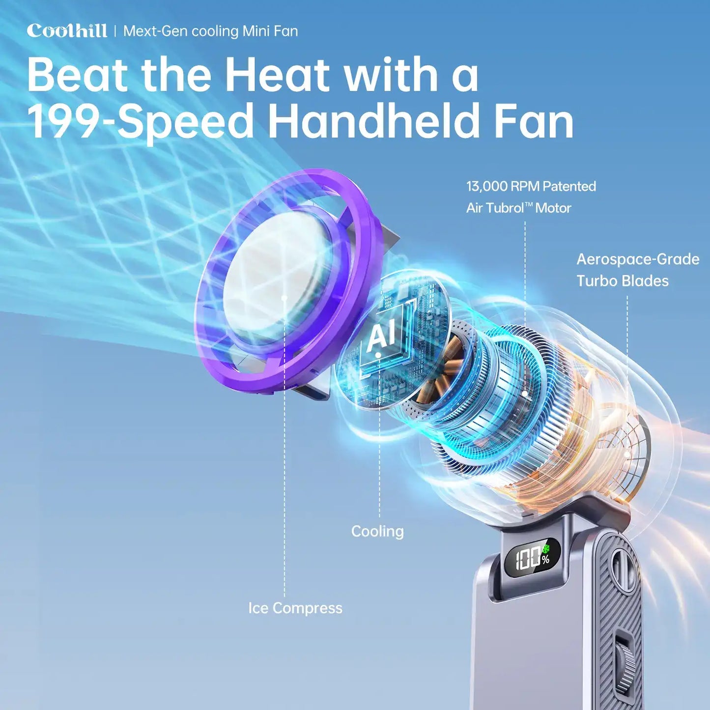 Portable Handheld Fan with Instant Ice Cooling Semiconductor Tech