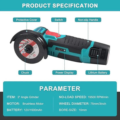 12V Brushless Angle Grinder Kit with 2 Batteries