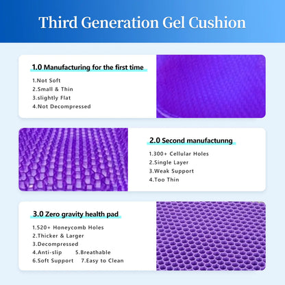 Double-Thick Gel Seat Cushion Honeycomb Breathable Non-Slip Cover