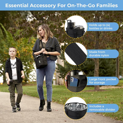 Family Size 4 Compartment Drink Bag, Multiple Tumbler Carrier Caddy Drinkware Insulated Sturdy Bottle