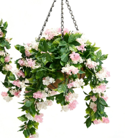 15" Faux Crepe Myrtle Hanging Flower Baskets – Realistic Artificial Hanging Flowers for Porch, Patio & Balcony Decor (Set of 2)