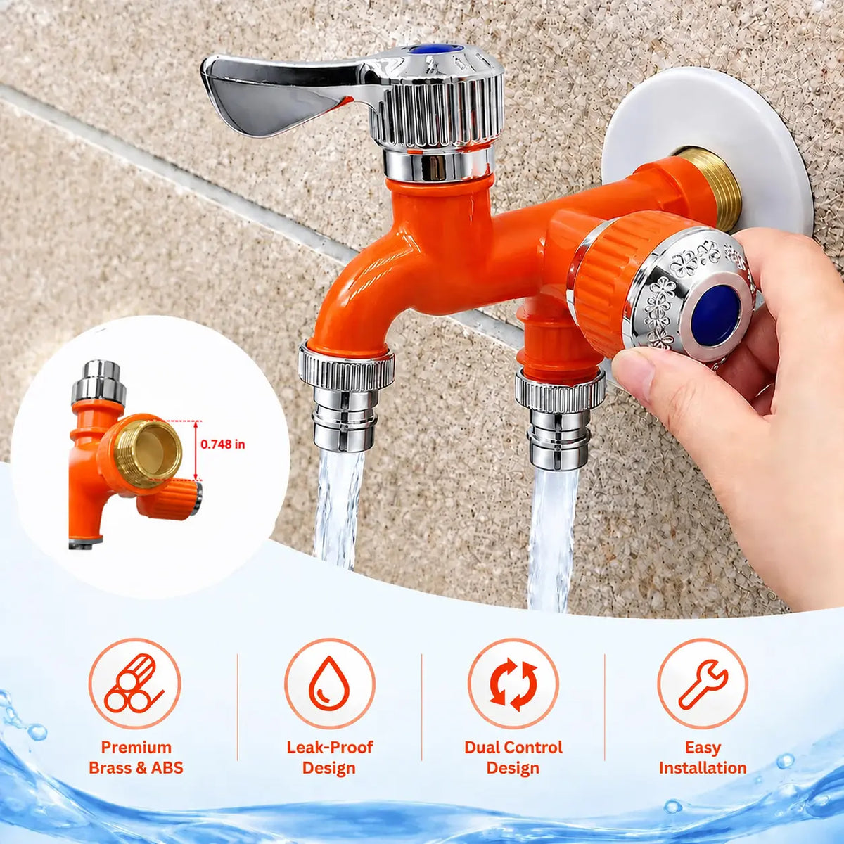 AquaSplit Dual Outlet Faucet – 1-in-2 Water Valve for Washer & Dishwasher
