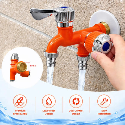 AquaSplit Dual Outlet Faucet – 1-in-2 Water Valve for Washer & Dishwasher