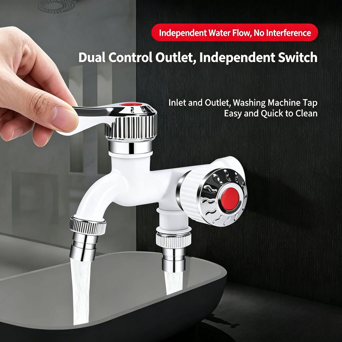 AquaSplit Dual Outlet Faucet – 1-in-2 Water Valve for Washer & Dishwasher