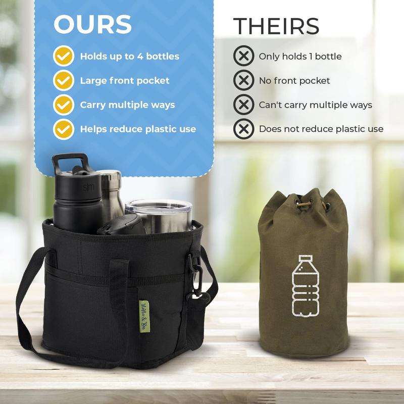 Family Size 4 Compartment Drink Bag, Multiple Tumbler Carrier Caddy Drinkware Insulated Sturdy Bottle