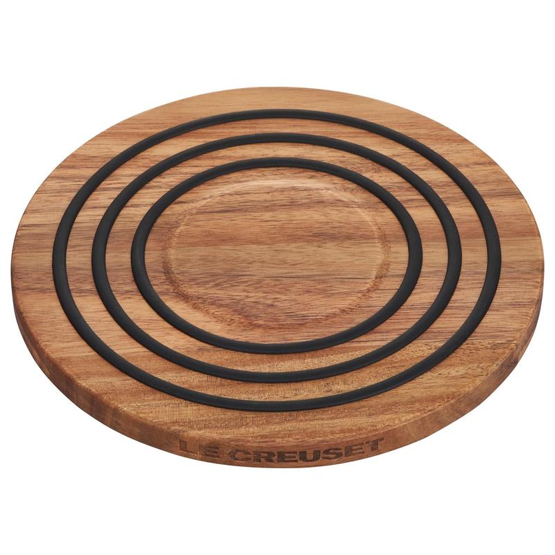 Magnetic Wooden Trivet 8 Inch Acacia Wood Heat Resistant Silicone Oven to Table Handsfree Kitchen Gadget