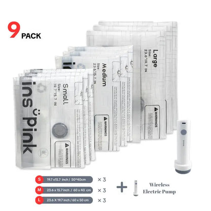 (9 Pcs) Inspink Travel Vacuum Compression Storage Bags with USB