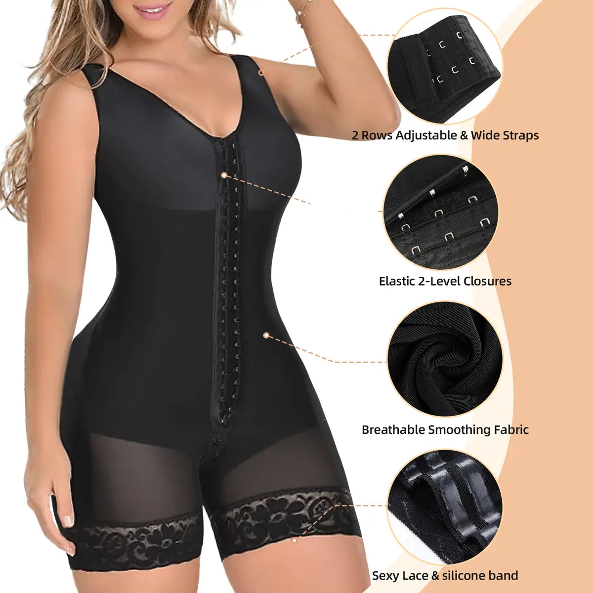 YIANNA Fajas Colombianas Shapewear for Women Tummy Control Full Shapewear Butt Lifter with Hooks Closure SpringStatements