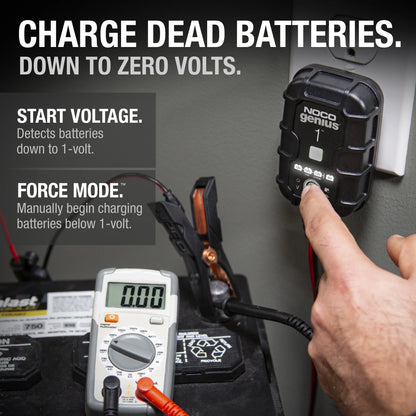 NOCO GENIUS1 1A Smart Battery Charger, 6V and 12V, Battery Maintainer, Trickle Charger and Desulfator
